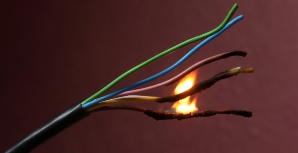 A burnt electric cable
